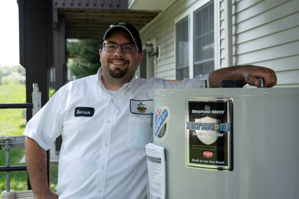One of our service technicians arriving with a new water heater.
