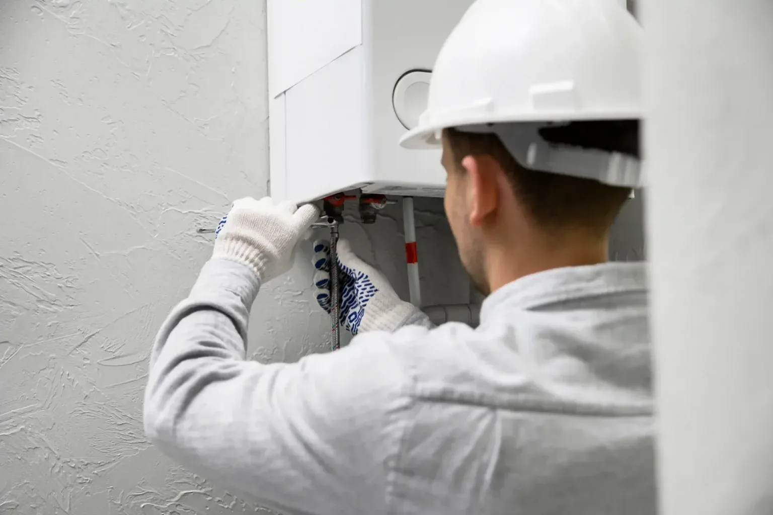 Technician repairing a water heater